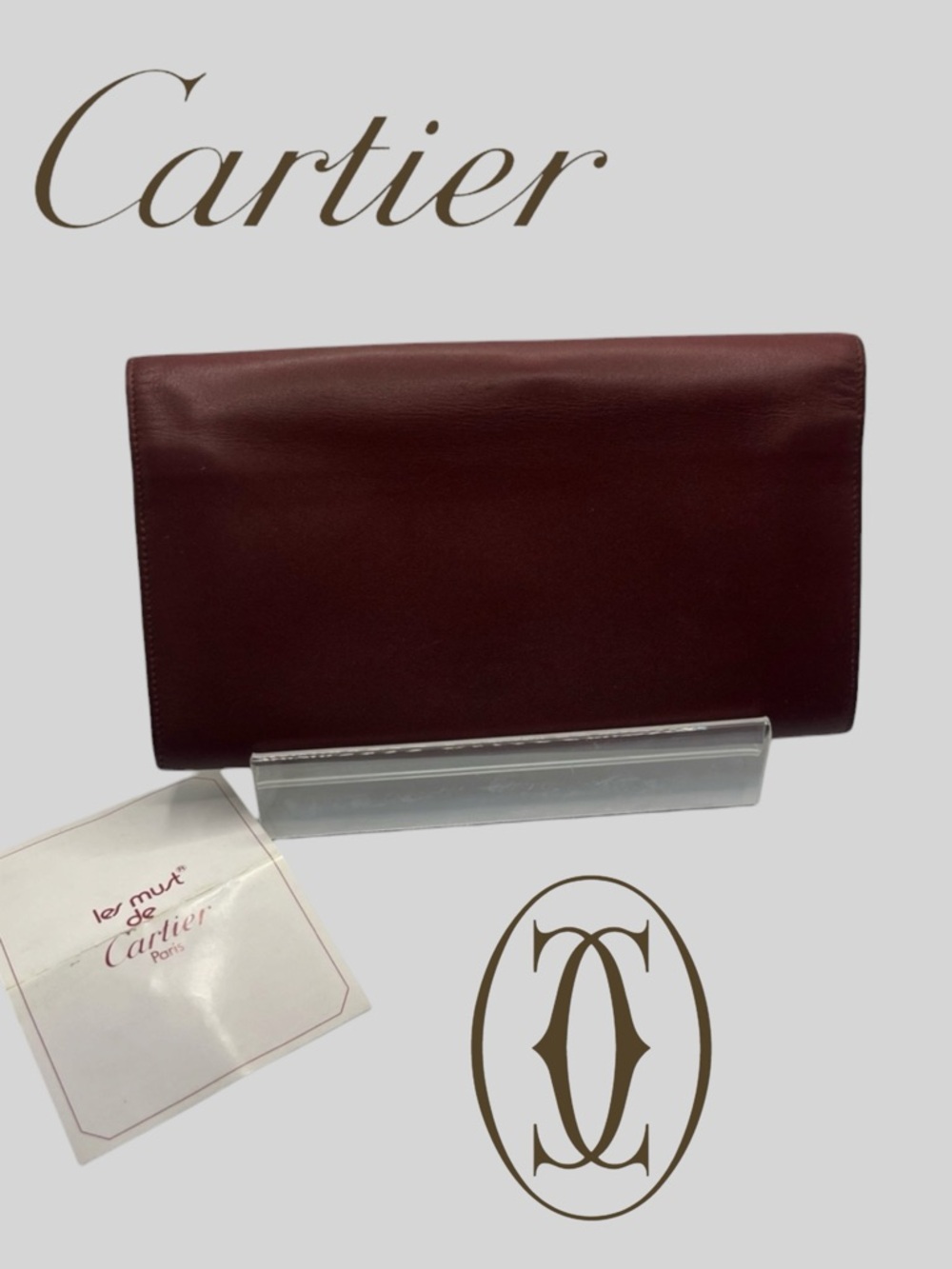 Cartier Must Line Long Wallet Bordeaux Red Leather with Kiss Lock Compartment
